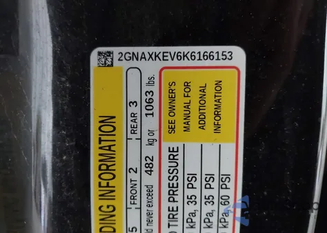 2019 Chevrolet Equinox Lt z USA, uszkodzony, nr VIN 2GNAXKEV6K6166153